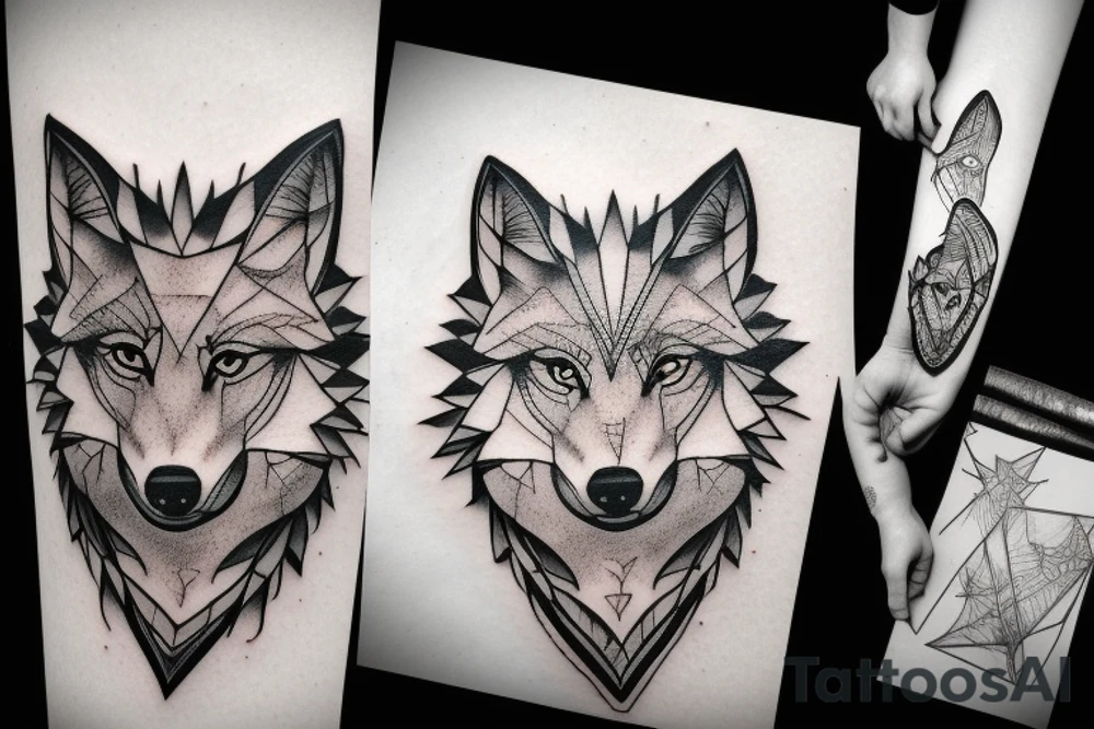 wolf with rhombus and finart and light shadow tattoo idea