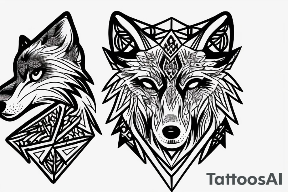 wolf with rhombus and finart and light shadow tattoo idea
