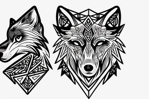 wolf with rhombus and finart and light shadow tattoo idea