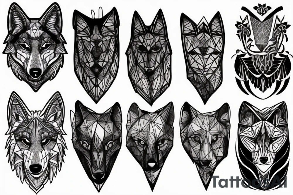 wolf with rhombus and finart and light shadow and lots of geometric tattoo idea