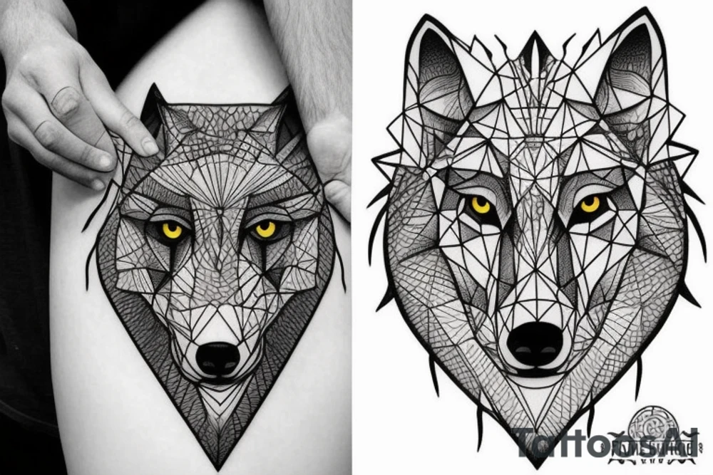 wolf with rhombus and finart and light shadow and lots of geometric tattoo idea