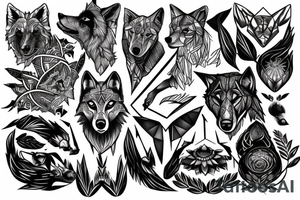wolf with rhombus and finart and light shadow and lots of geometric tattoo idea