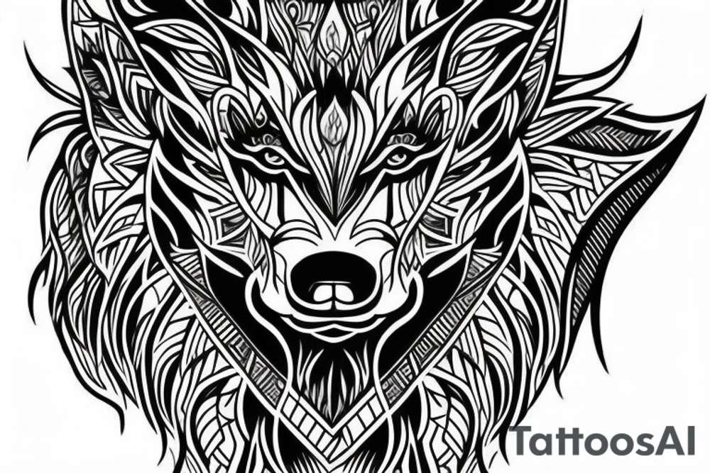 wolf with rhombus and finart and light shadow and lots of geometric tattoo idea