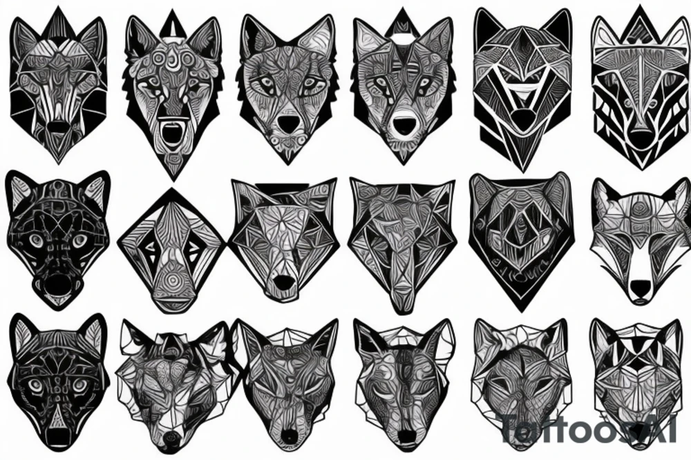 wolf with 
 geometric tattoo idea