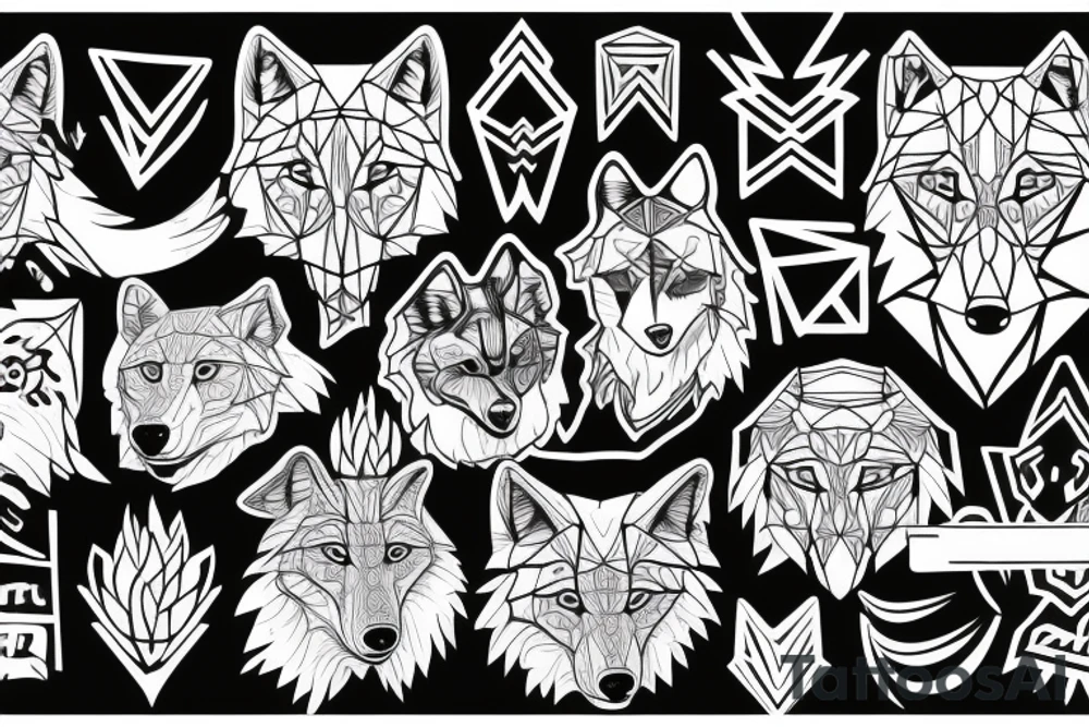 wolf with 
 geometric tattoo idea