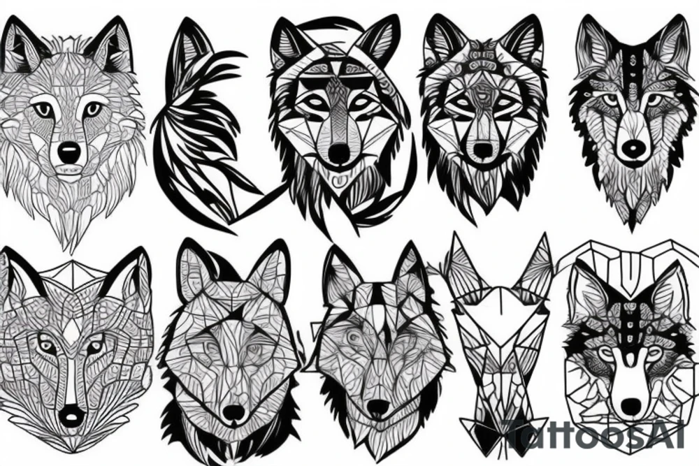 wolf with 
 geometric tattoo idea