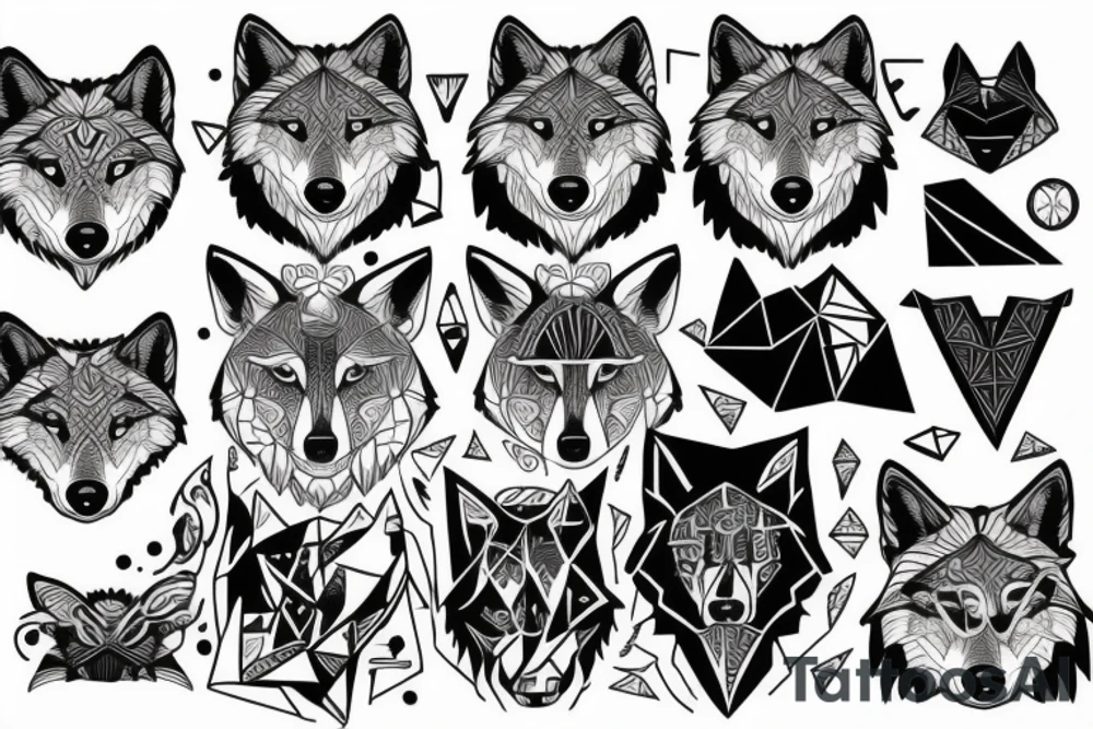 wolf with 
 geometric tattoo idea