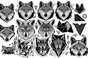 wolf with 
 geometric tattoo idea