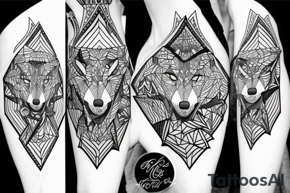 wolf with 
 geometric tattoo idea