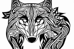 wolf with 
 geometric line tattoo idea