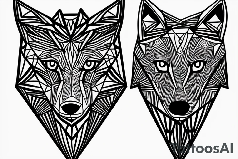 wolf with 
 geometric line tattoo idea