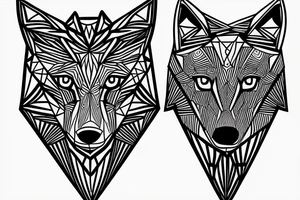 wolf with 
 geometric line tattoo idea