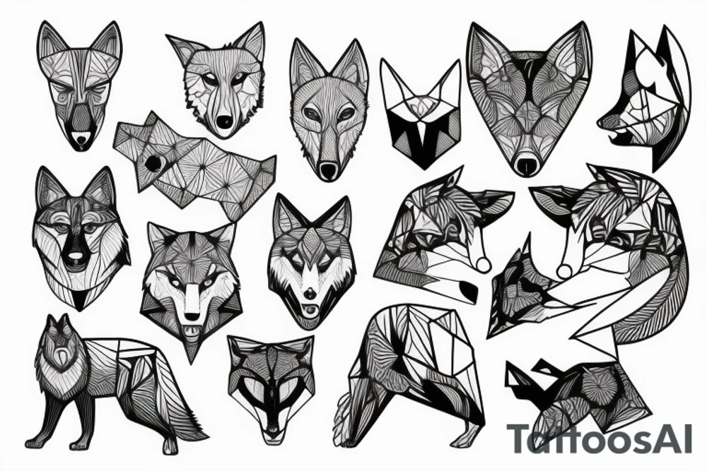 wolf with 
 geometric line tattoo idea