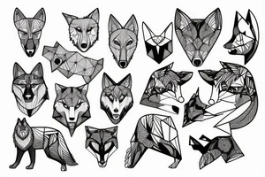 wolf with 
 geometric line tattoo idea