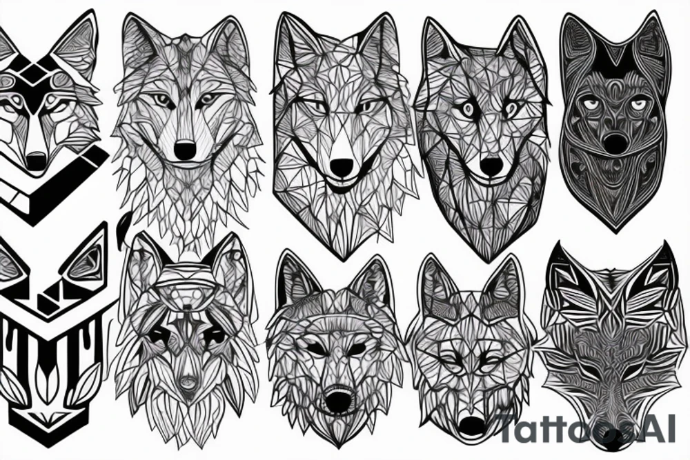 wolf with 
 geometric line tattoo idea