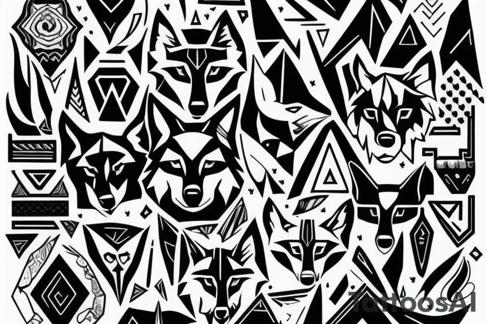 wolf with 
 geometric line outside tattoo idea