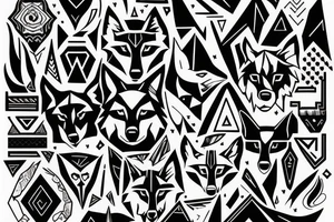 wolf with 
 geometric line outside tattoo idea