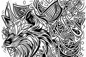 wolf with 
 geometric line outside tattoo idea