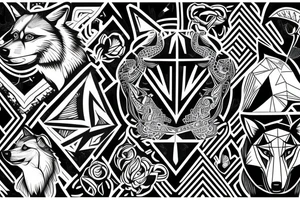 wolf with 
 geometric line outside tattoo idea
