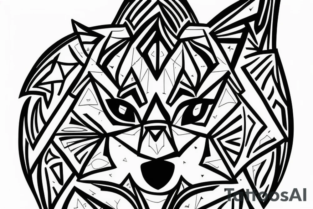 wolf with 
 geometric line outside tattoo idea