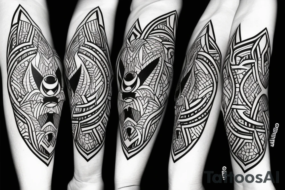 wolf with 
 geometric line outside tattoo idea