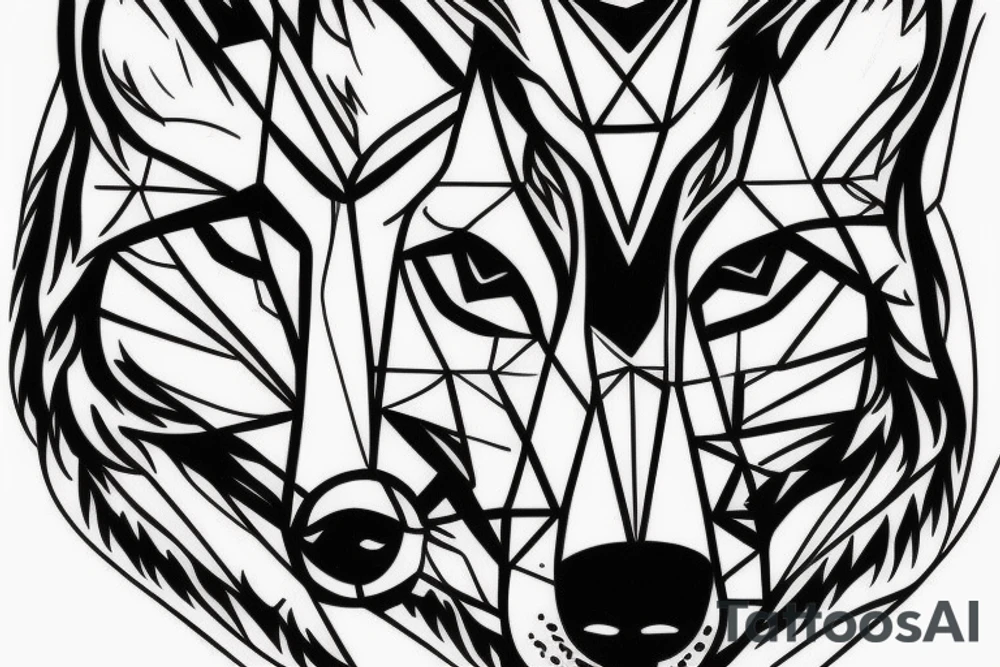 wolf with 
 geometric line outside tattoo idea