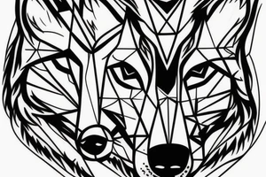 wolf with 
 geometric line outside tattoo idea