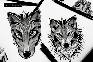 wolf with 
 geometric line tattoo idea