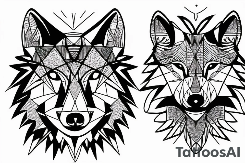 wolf with 
 geometric line tattoo idea