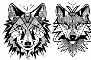 wolf with 
 geometric line tattoo idea