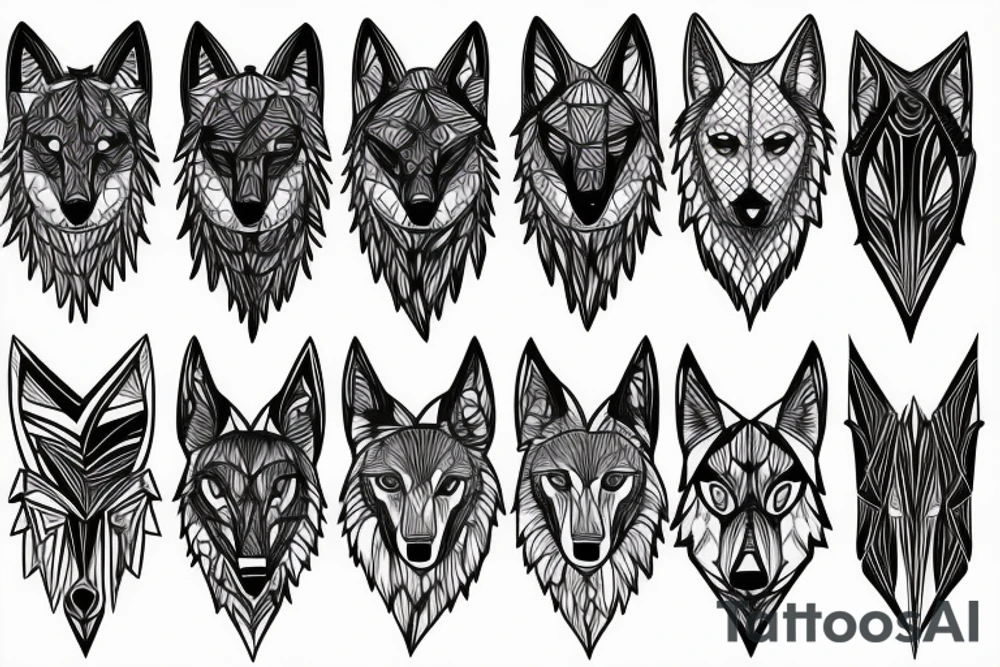 wolf with 
 geometric line tattoo idea