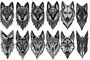 wolf with 
 geometric line tattoo idea