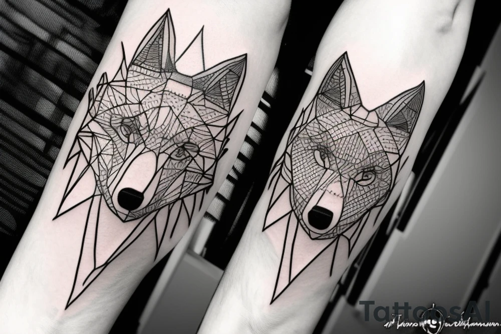 wolf with 
 geometric line tattoo idea