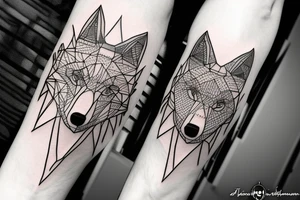 wolf with 
 geometric line tattoo idea