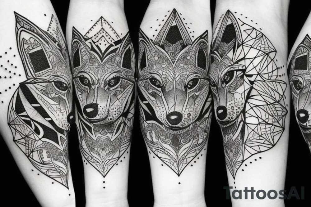 wolf with 
 geometric line tattoo idea