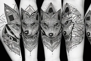 wolf with 
 geometric line tattoo idea