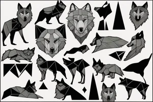 wolf with 
 geometric line tattoo idea