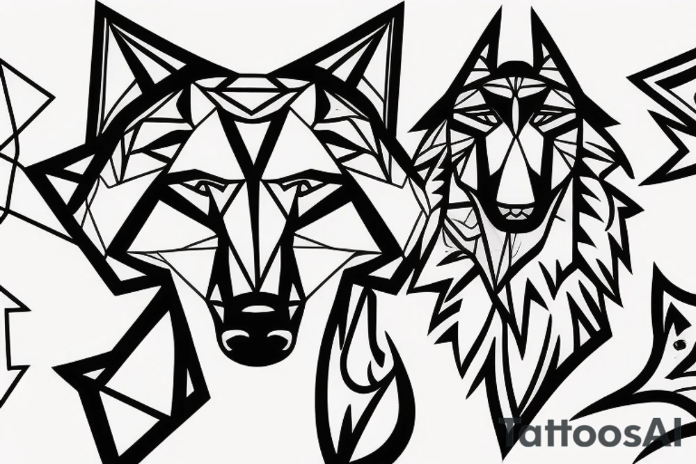 wolf with 
 geometric line tattoo idea