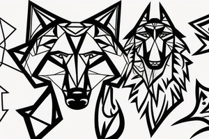wolf with 
 geometric line tattoo idea