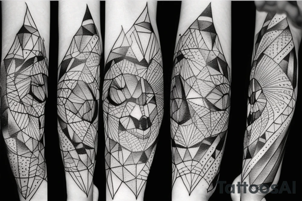wolf with 
 geometric line tattoo idea