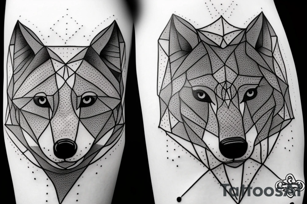 wolf with 
 geometric line tattoo idea