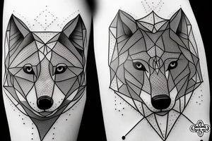 wolf with 
 geometric line tattoo idea
