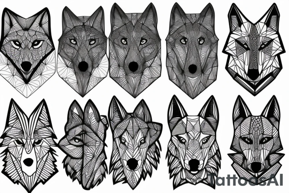 wolf with 
 geometric line tattoo idea