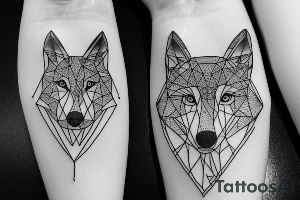 wolf with 
 geometric line tattoo idea