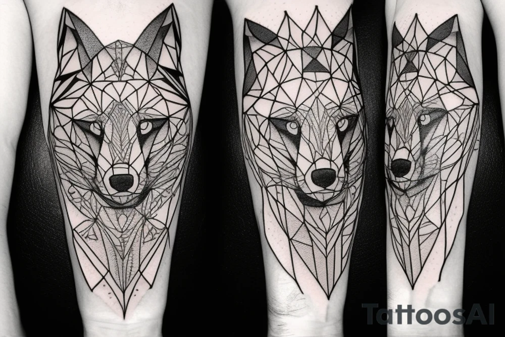 wolf with 
 geometric line tattoo idea