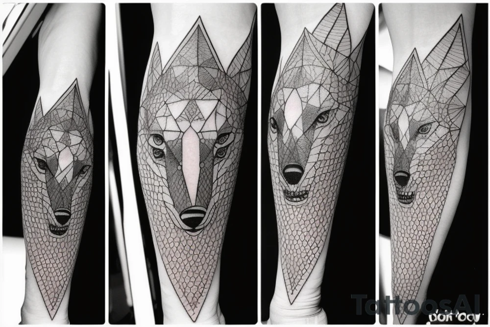 wolf with 
 geometric line tattoo idea