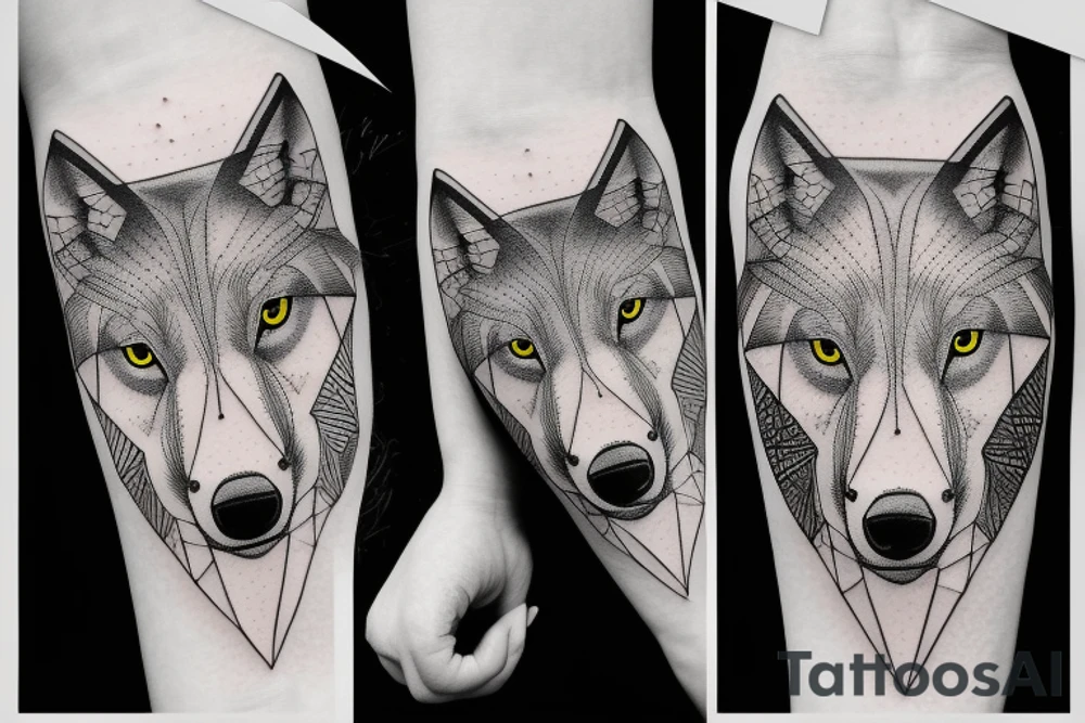 wolf with 
 geometric line tattoo idea