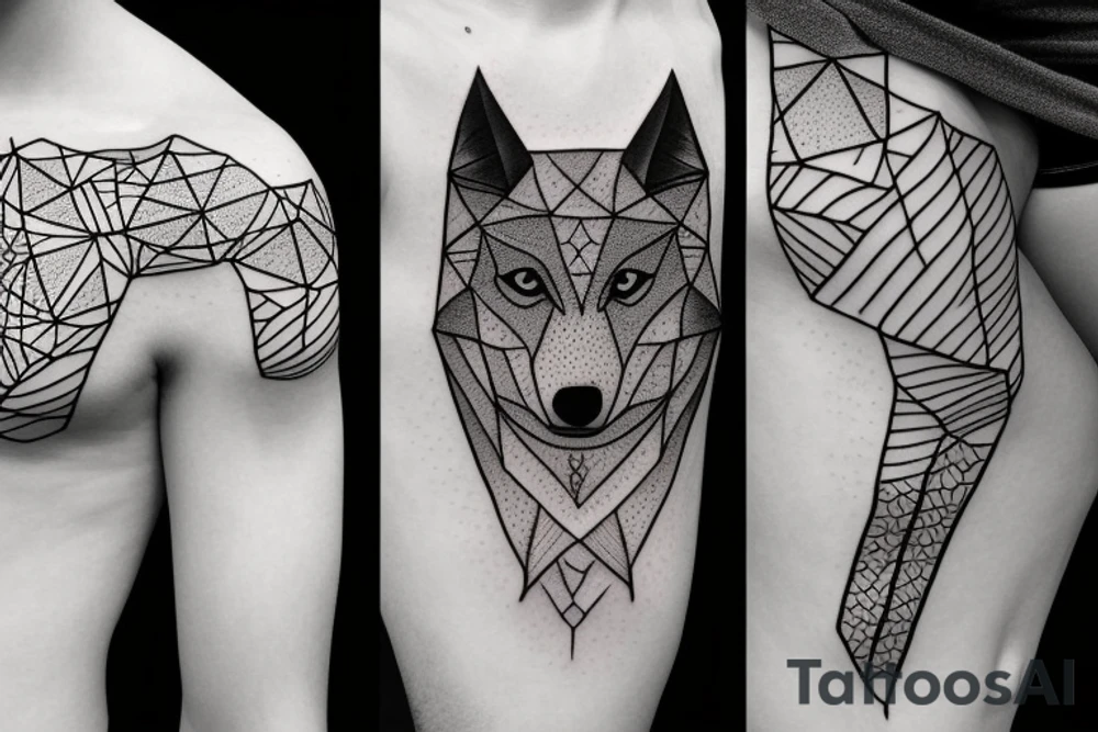 wolf with 
 geometric line tattoo idea