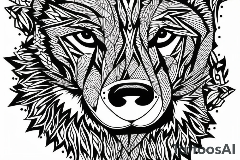 wolf with 
 geometric line tattoo idea