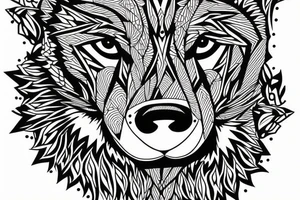 wolf with 
 geometric line tattoo idea